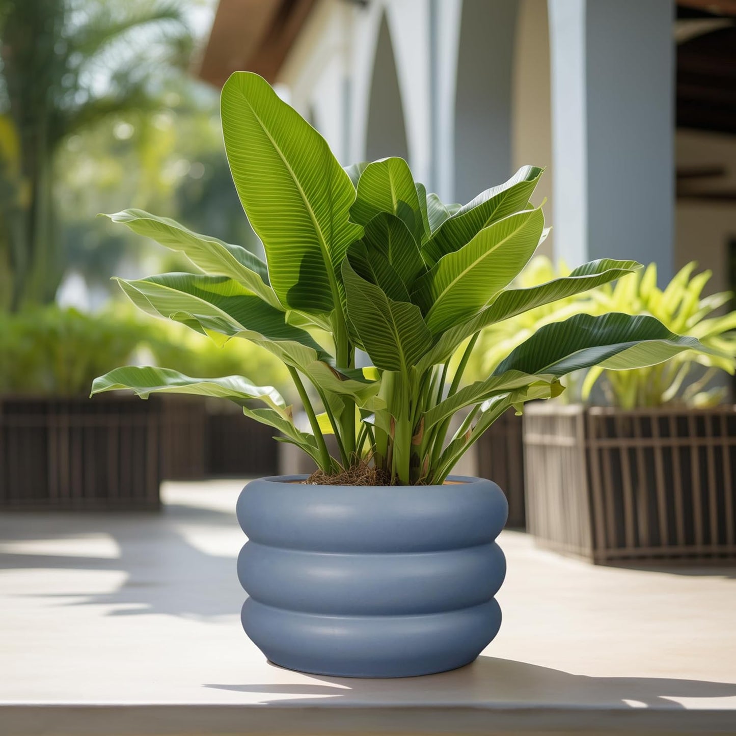 SQOWL Ceramic Planter for Outdoor Plants 13.5 Inch - Plant Pot with Drainage Hole Large Pot for Plants Indoor Unique Round Planter for Entry Way Table Home Decor Gray