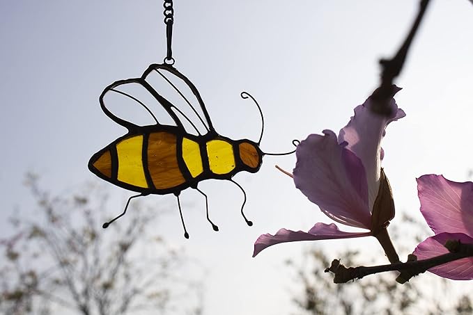 Bee Suncatcher Stained Glass Window Hangings Honey Bee Gifts for Women Gifts for Lover for Mom/Grandma Decorations Gifts/Birthday Gifts for Her