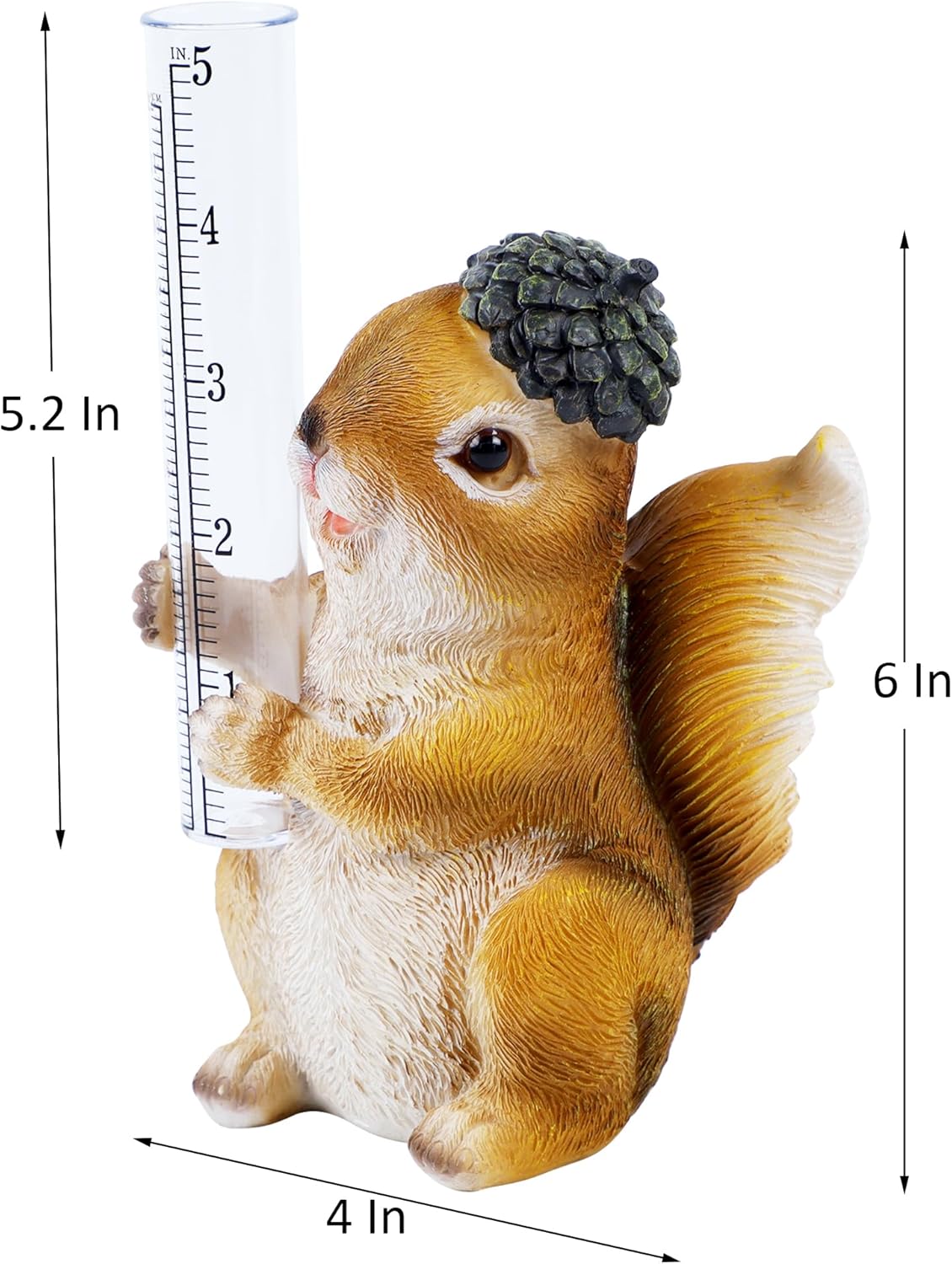 FORUP Resin Squirrel Rain Gauge, Hand Painted Squirrel Sculpture Water Gauge
