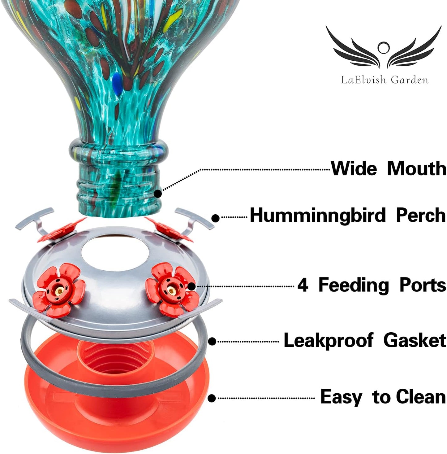 Hummingbird Feeders 32OZ Glass Hummingbird Feeder with Ant Moat, Yard Porch Decor (Teal Blue)