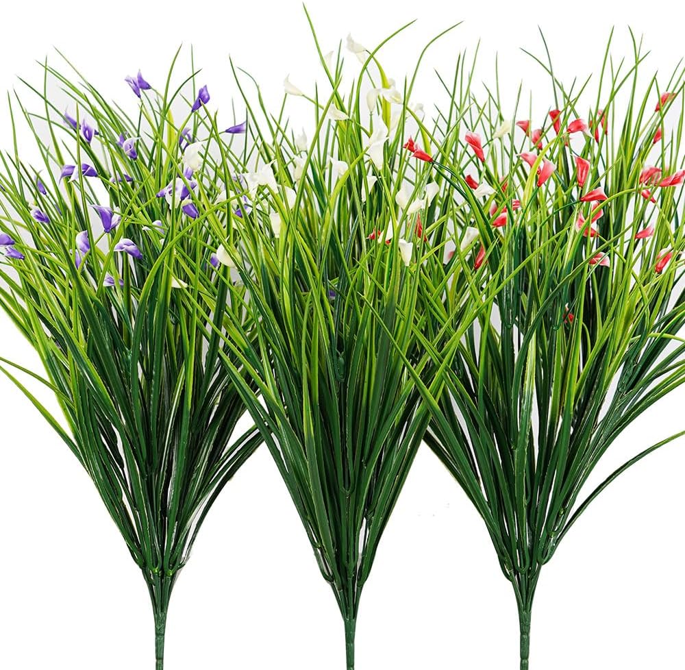 Melorca&Guilla Artificial Plants Outdoor 3PCS 23“ Fake Tall Grass,Faux Grass Plant,Artificial Greenery Shrubs Bushes for Garden Porch Window Box Shop Office Home Décor