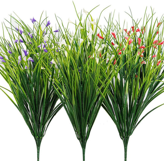 Melorca&Guilla Artificial Plants Outdoor 3PCS 23“ Fake Tall Grass,Faux Grass Plant,Artificial Greenery Shrubs Bushes for Garden Porch Window Box Shop Office Home Décor