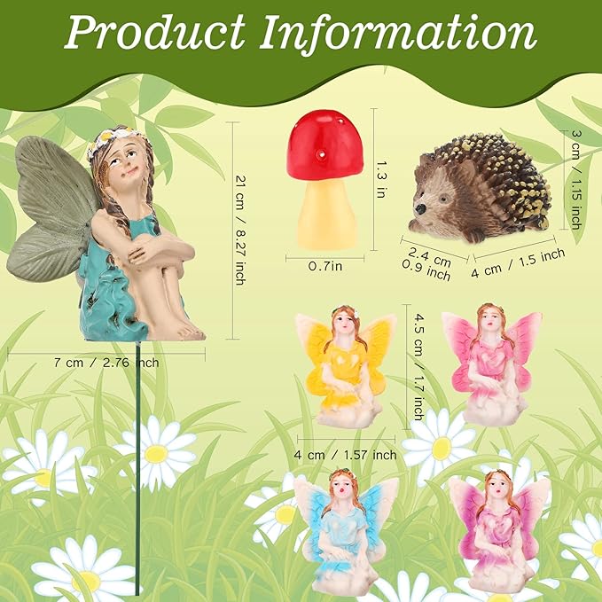 Roowest 16 Pcs Garden Accessories Miniatures Fairies Kit Resin Hedgehogs Cute Tiny Mushroom Miniature Figurines Mini Garden Lawn Yard Micro Landscape Ornaments for Home Decorations Outside