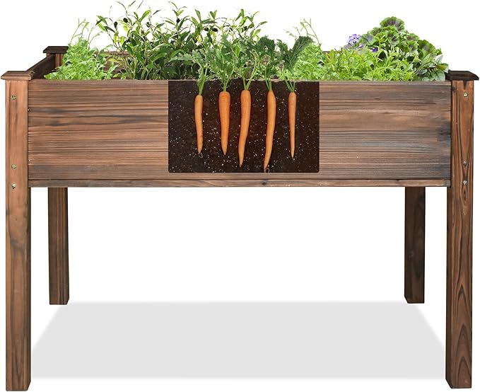 LZRS Raised Garden Bed Outdoor Planter Box with Legs for Herbs, Vegetables, Flowers, Great for Outdoor Patio, Yard and Deck, 220lb Capacity, Carbonized