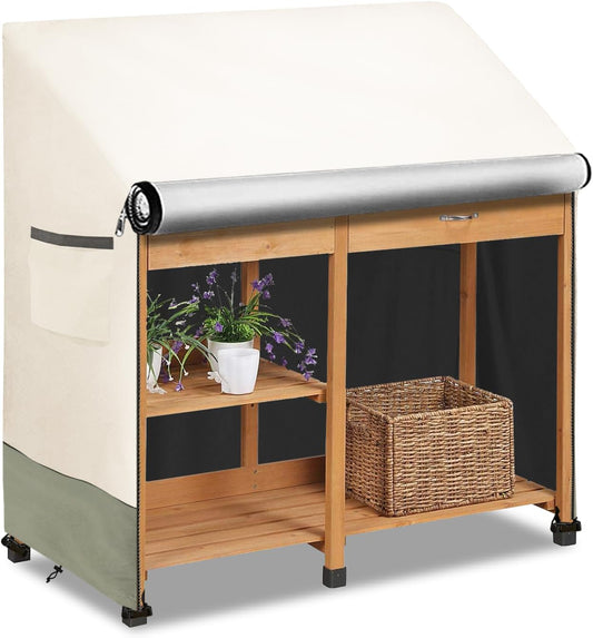 Outdoor Garden Potting Bench Table Cover with Split Zipper,Heavy 600D Duty Waterproof Anti-UV All Weather Protection,47" x 20" x 47" -Beige