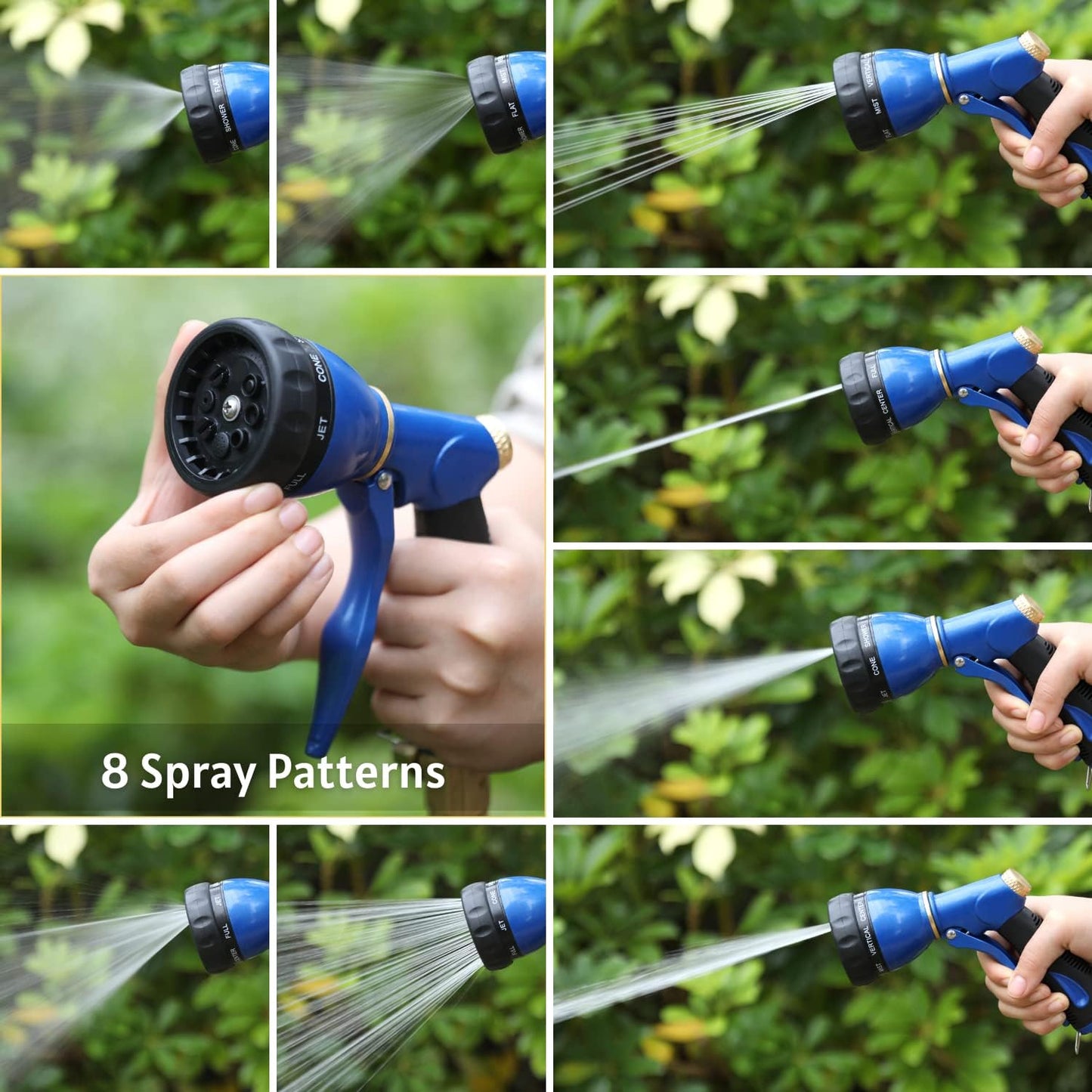 HOSUN Garden Hose Sprayer Nozzle 100% Heavy Duty Metal, Water Hose Nozzle with 8 Different Spray Patterns, High Pressure Hose Spray Nozzle for Watering Plant & Lawn, Washing Car & Pet Blue