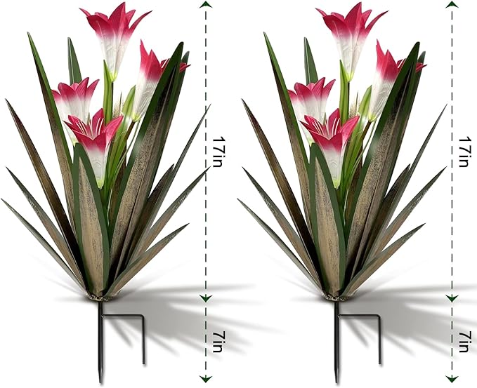 Homight Metal Agave Plant Outdoor Decoration Outdoor Garden Decoration Lily Mexican Yard Art Plant Garden Agave Lily Decorative Garden Gift… (2 Big Red Lilies)