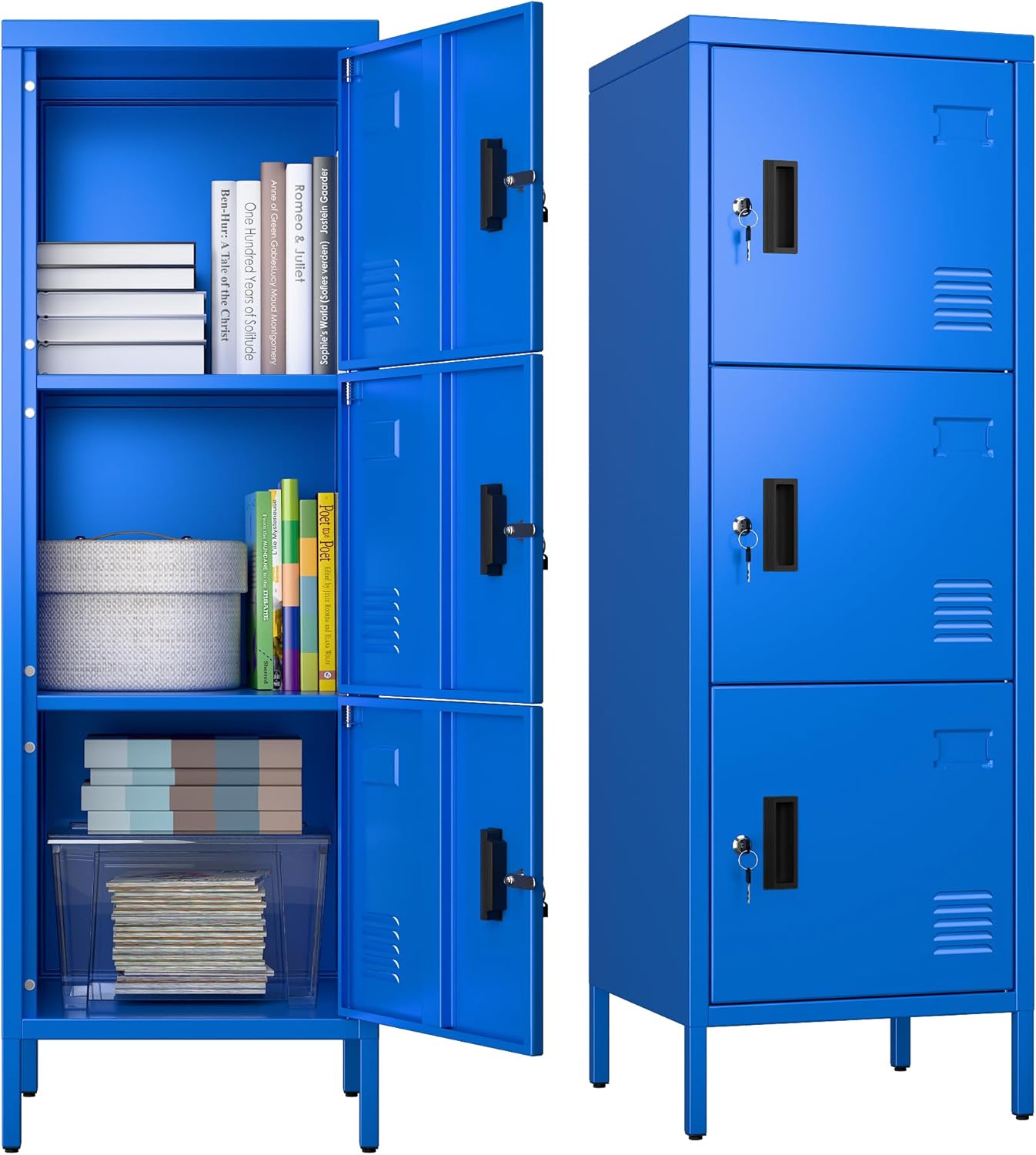 Metal Locker with Ventilation Holes, Metal Storage Cabinet with Lock and Card Slot for Home,School, Office, Garage,47.3" H x 15.8" W x 15.8" D,Assembly Required,Blue