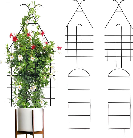 ZOUTOG Trellis for Climbing Plants Indoor 4 Pack 30 Inch,Rustproof Metal Garden Trellis for Potted Plants,Houseplant Support Indoor Outdoor for Ivy Pothos Monstera Hoya Flower Vines(House Shape)