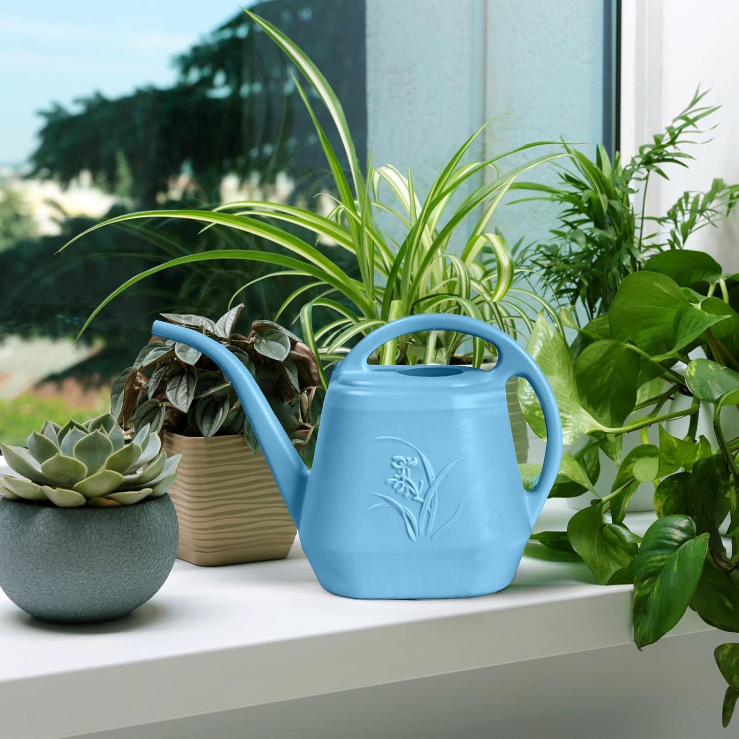 Plastic Watering Can - for Indoor and Outdoor Plant - 1/2 Gallon - SkyBlue