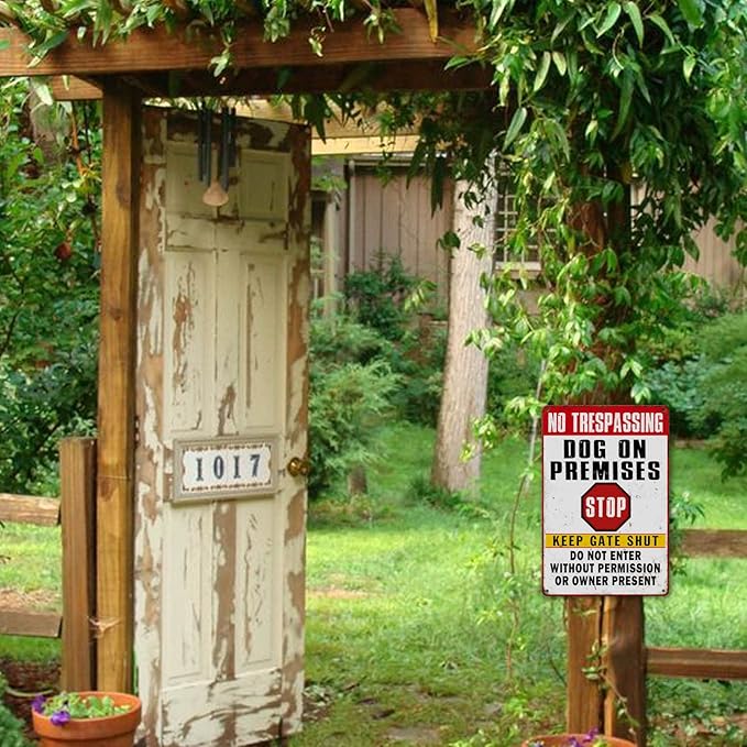 Beware Of Dog Signs For Fence No Trespassing Dog On Premises Sign For Garden Dogs Warning Signs For Property Funny Metal Tin Signs Dog In Yard Sign Do Not Enter Sign 12 X 8 Inch