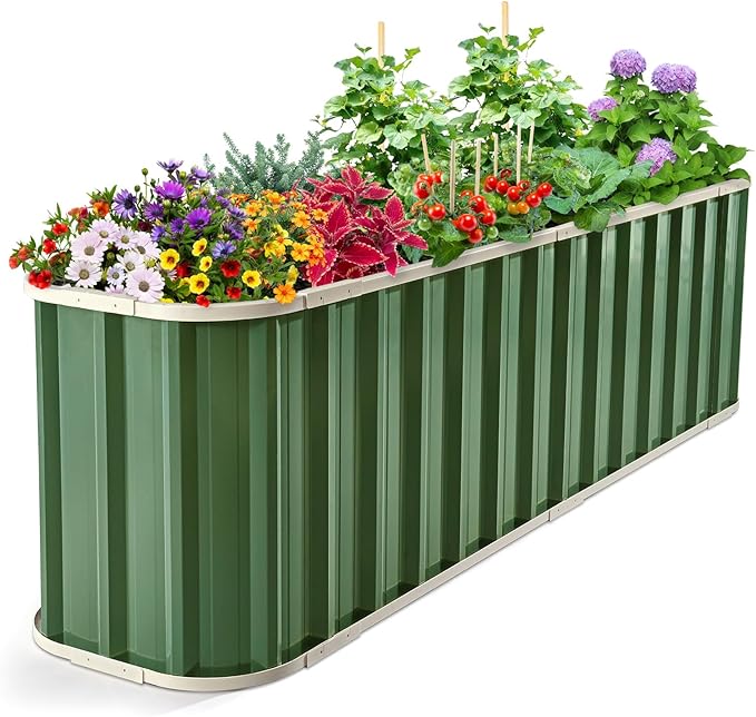 KING BIRD Raised Garden Bed Quick-Install Galvanized Planter Garden Box Outdoor for Gardening, Vegetables, Flowers 7.2x1.7x2 Ft, Green