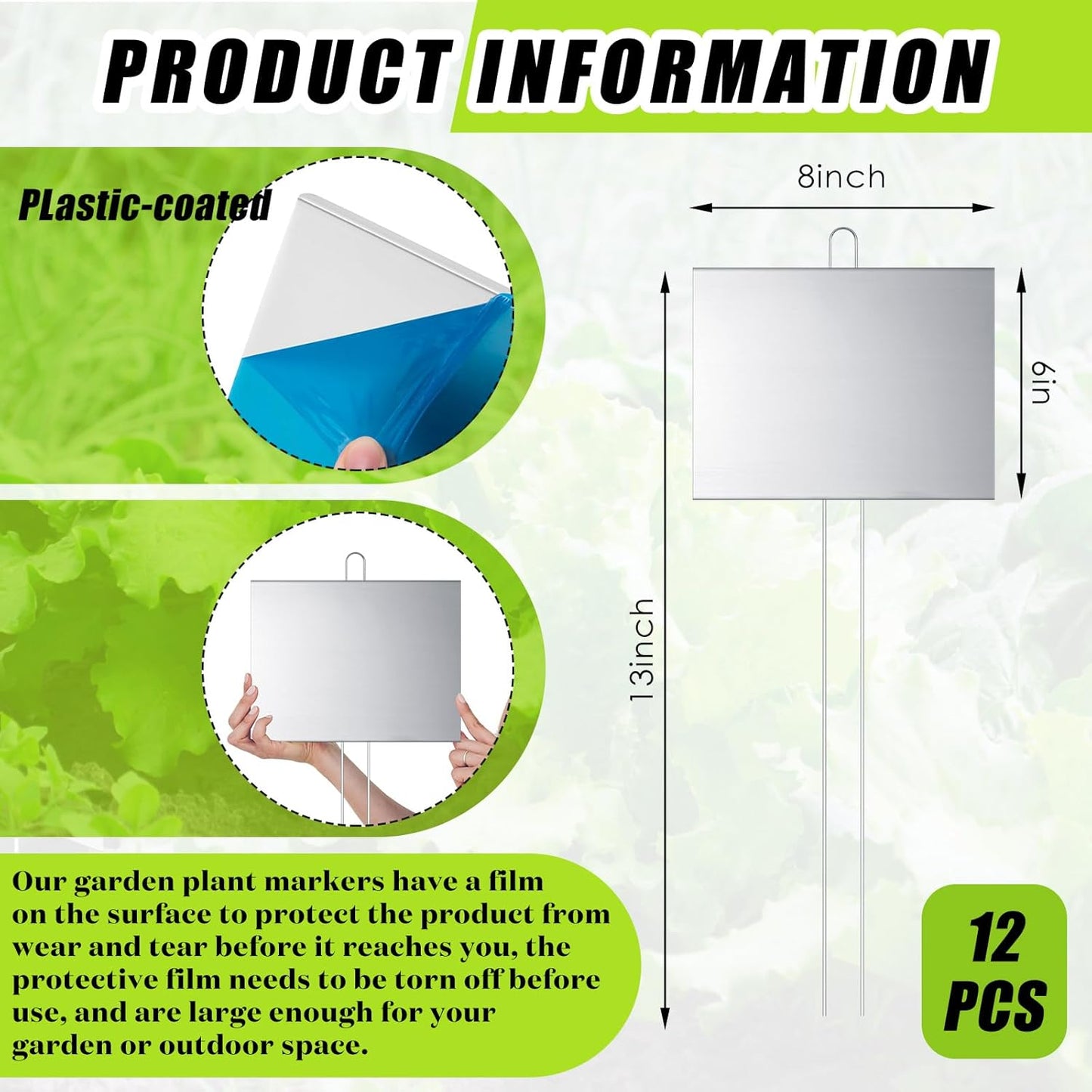 Landhoow 12 Pcs Large Garden Plant Markers Metal Plant Labels Sign 6'' x 8'' with 13'' Stake Weatherproof Waterproof Garden Sign for Outdoor Seedlings Herbs Vegetable Greenhouse, Gold