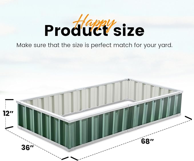 KING BIRD Raised Garden Bed 68"x 36"x 12" Galvanized Steel Metal Outdoor Garden Planter Box Kit with 2 Pairs of Gloves (Green)