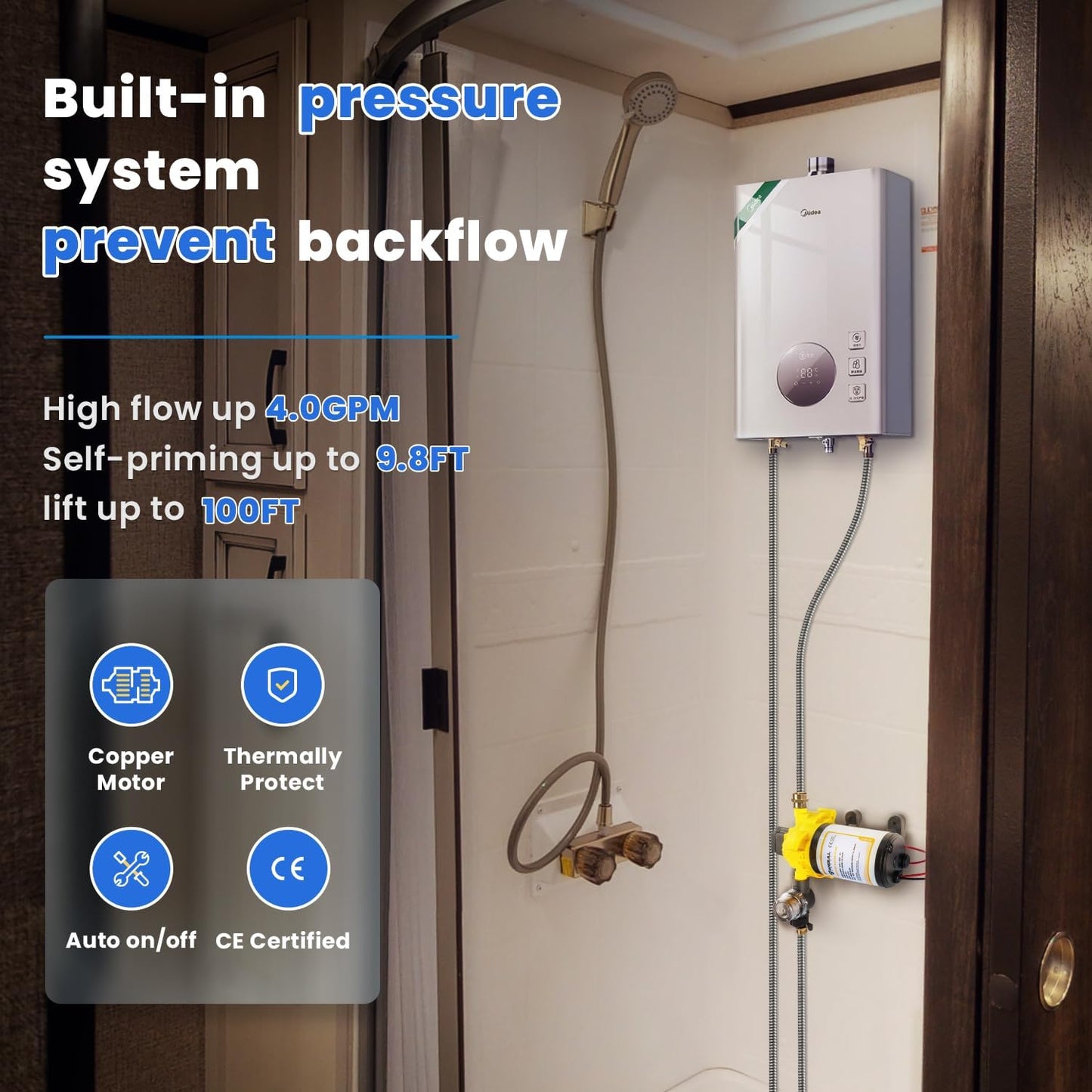 Anbull 12V RV Water Transfer Pump, 4.0GPM/50PSI Fresh Water Pressure Diaphragm Pump, Self-priming Water Pump for Marine Camper Yacht Lawn