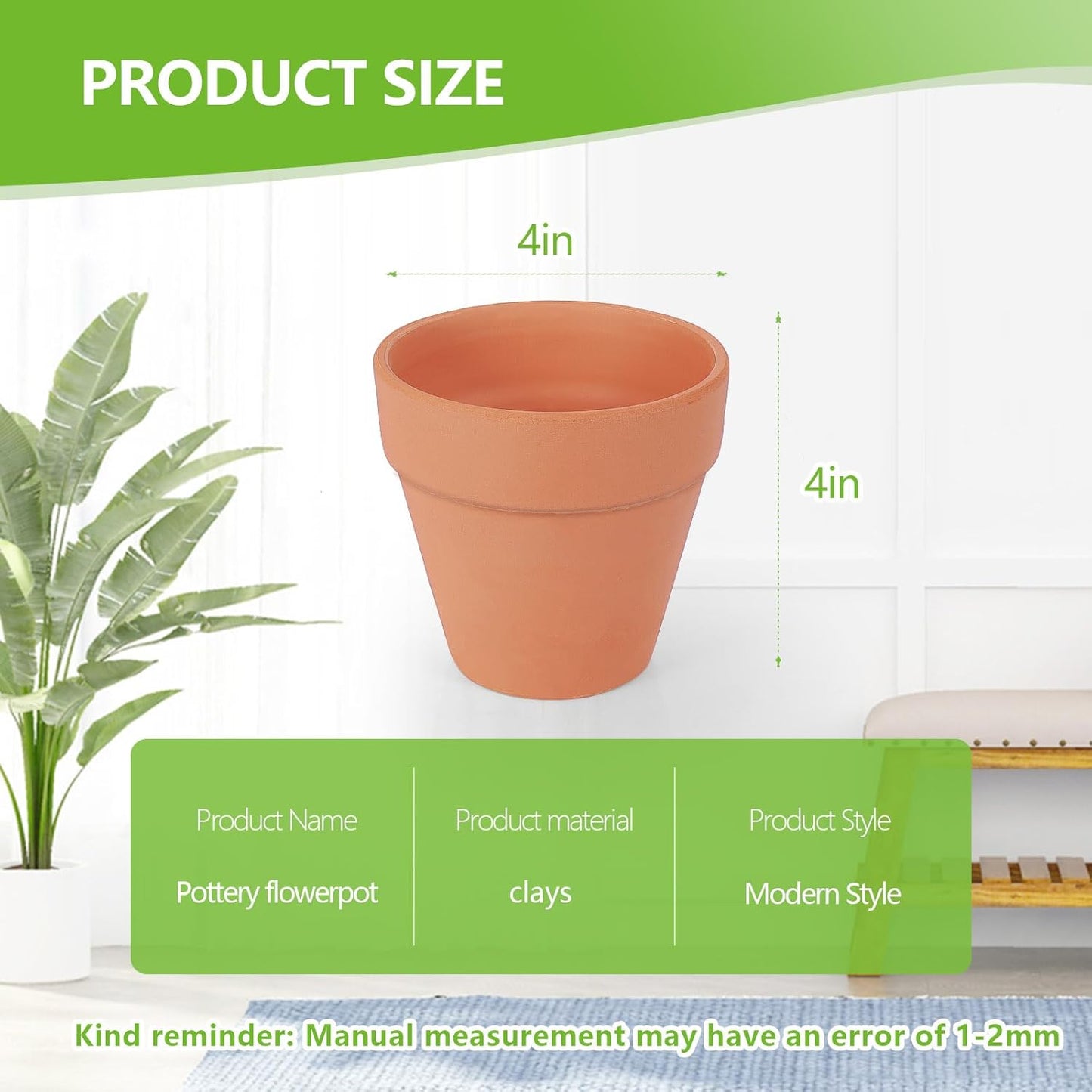 24 Pack 4 Inches Terracotta Plant Pots, Terra Cotta Planter with Drainage Holes, Perfect for Planting, Painting, Weddings and Parties