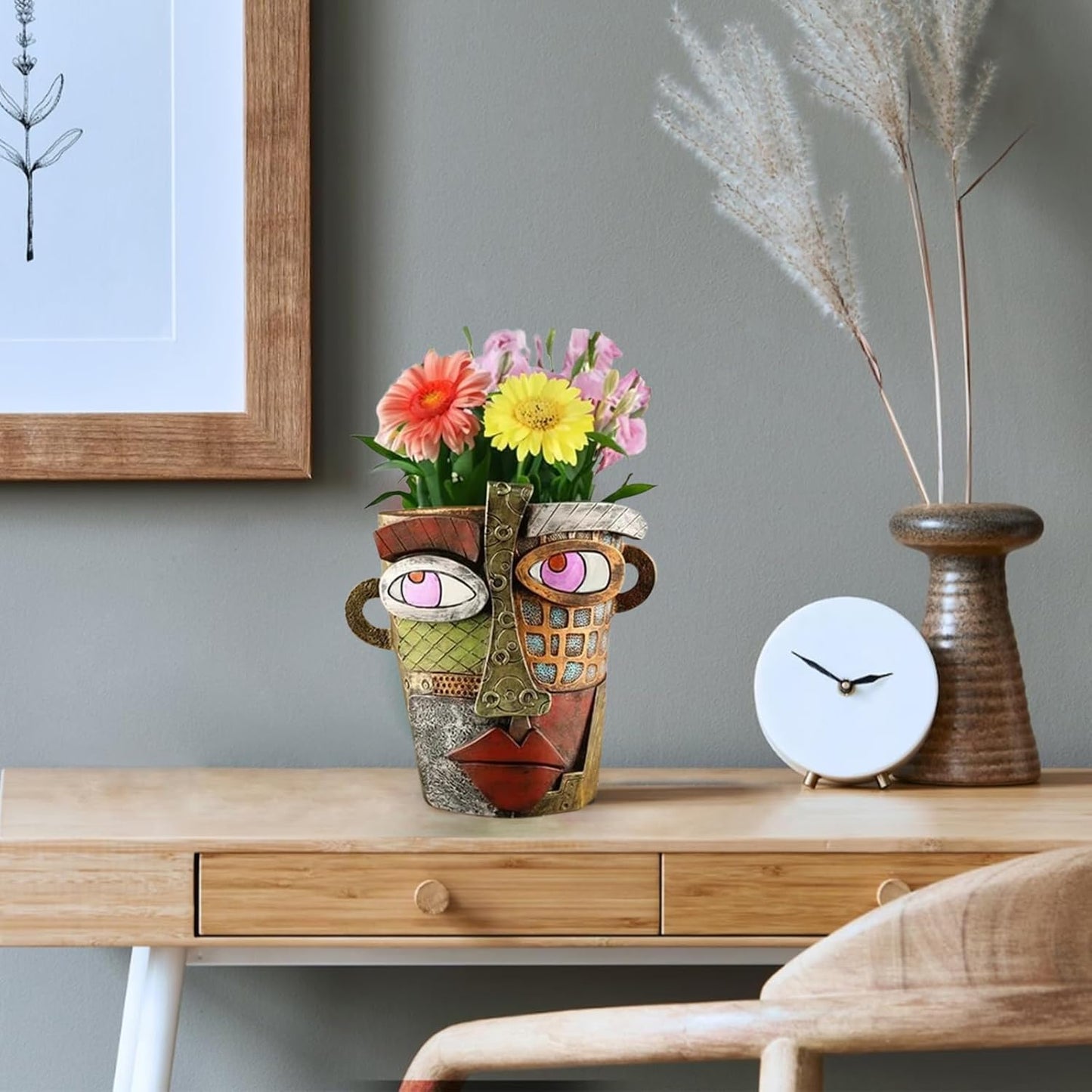 New Picassos Abstract Beauty Face Flower Pot, Colorful Abstract Head Plant Pots, Interesting Decorative Flower Resin Flower Pot, Unique Flower Pots for Home Art Decoration (7.28in-A)