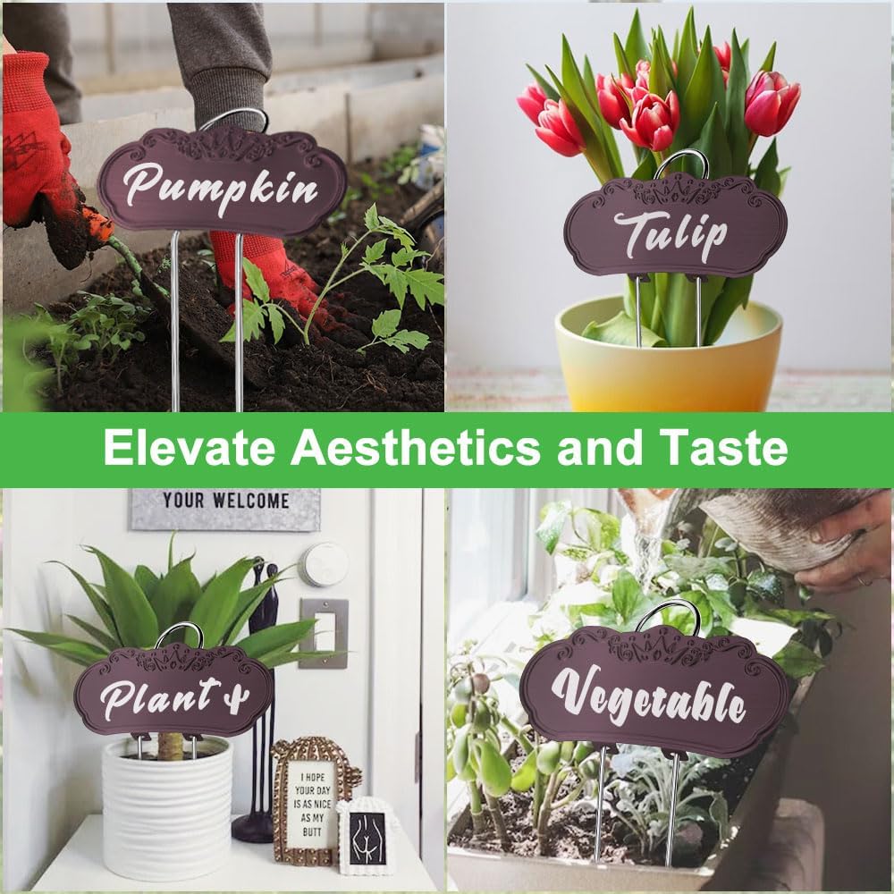 Metal Plant Labels, Tall Outdoor Garden Markers for Flowers, Fruits and Vegetables, 304 Stainless Steel Weatherproof Signs (25 Pack, 4" x 1.9", Purplish Red)