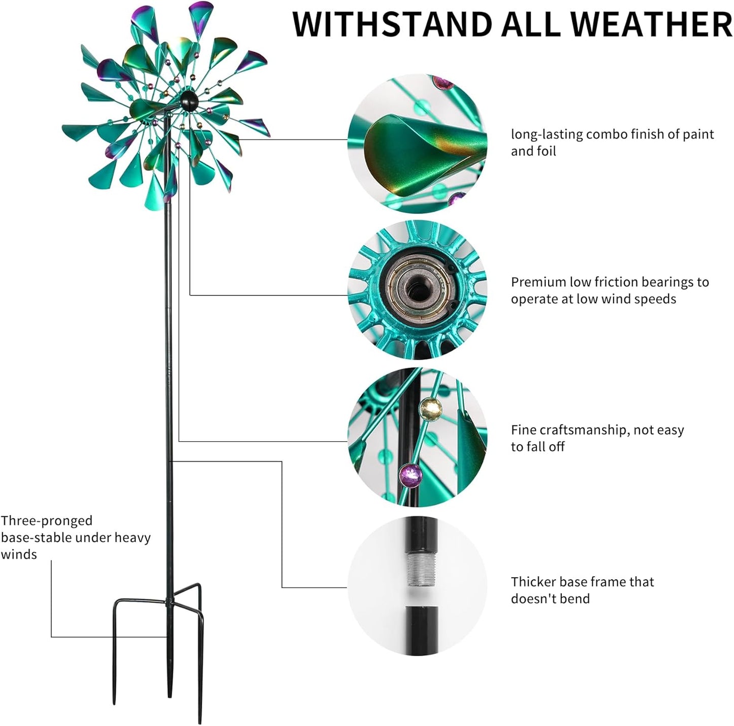 DECOROCA Kinetic Wind Spinners Outdoor - Large Metal Wind Sculptures & Spinners for Yard Patio Lawn Garden Decorations, Windmill Outdoor Clearance with Stable Metal Stake(Turquoise)