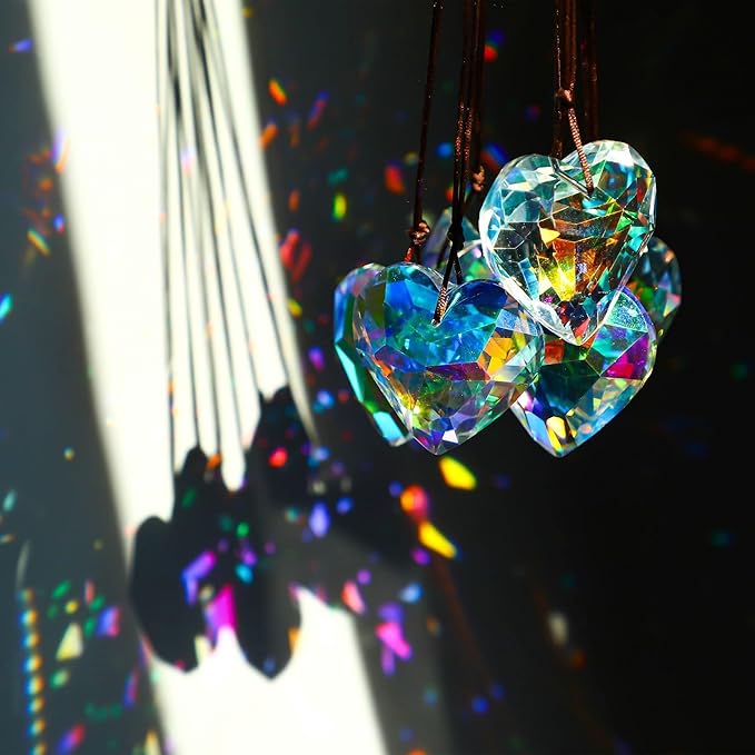 HDCRYSTALGIFTS 6pcs 50mm Crystal Heart Prism Suncatcher Window Sun Catchers Crystals Hanging Decorations Rainbow Maker Pendant Christmas Ornaments