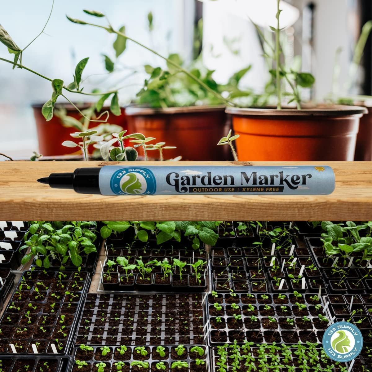 100 Pack T-Type Plant Labels for Seedlings with 2 Pack of Garden Marker Pens (Garden Markers Fade Resistant Plant Markers Outdoor Waterproof Pen Black Permanent Markers Plant Tags)