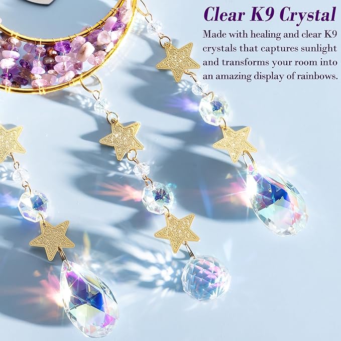 Best Grandma Gifts, for Grandma Nana from Granddaughter Grandchildren Grandkids, Unique Grandma Birthday Gifts for Nana Gigi Grandmother New Grandma Gifts Moon Crystal Suncatcher