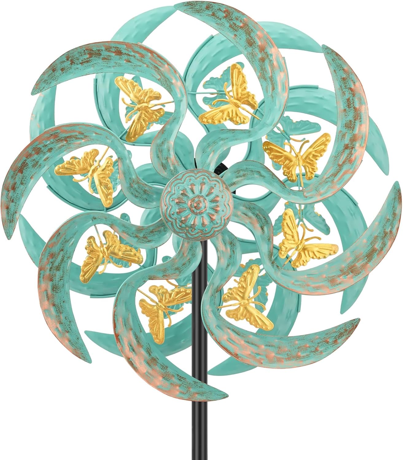 Metal Wind Spinner Outdoor, Golden Butterfly Kinetic Wind Sculpture Spinners with Metal Stake, Yard Art Decor for Patio, Lawn & Garden, Creative Gifts 57.5 * 13.4 Inch