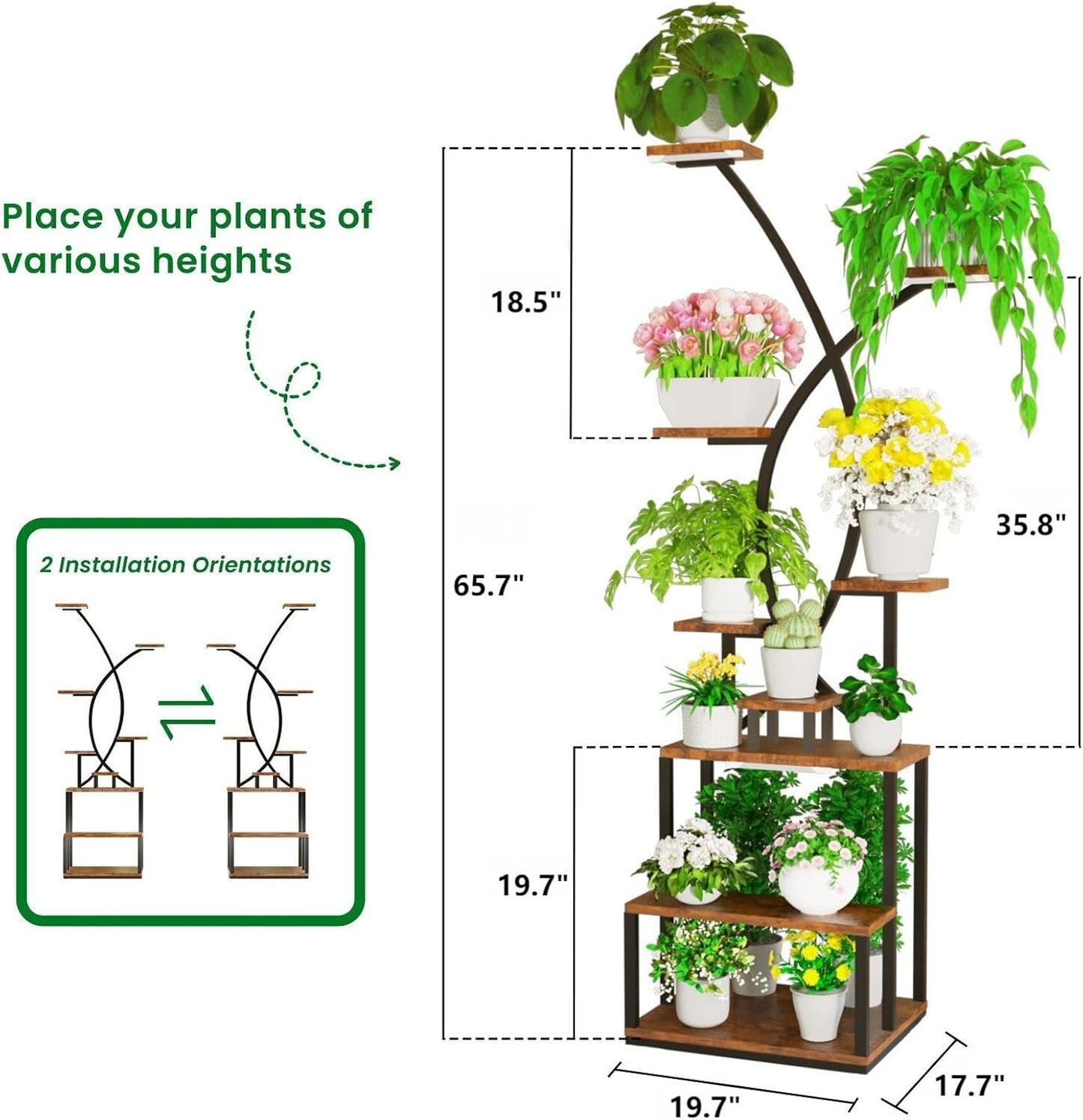 BTDVR X-Shaped Metal Plant Stand Indoor with Grow Lights, 9 Tiered Large Plant Shelf Display Rack Holder for Indoor Plants, Multi-Purpose 65" Tall Plant Stands for Home