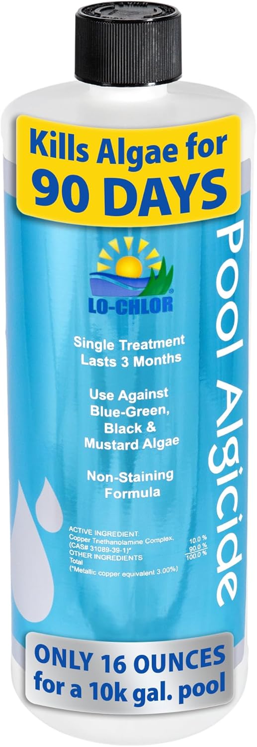 Pool Algaecide for Swimming Pools -Single Treatment Lasts 3 Months, Effective Algaecide for Pool with Unique Organo-Copper Complex - Black, Mustard, and Green Algae Killer for Pools (32 Oz)