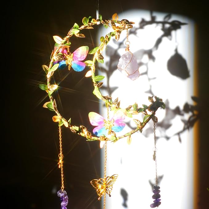 Butterfly Suncatcher - Amethyst Moon Crystal Sun Catcher Window Hanging, Good Luck Charms Gifts for Women Chrismas Thanksgiving Birthday Crystal