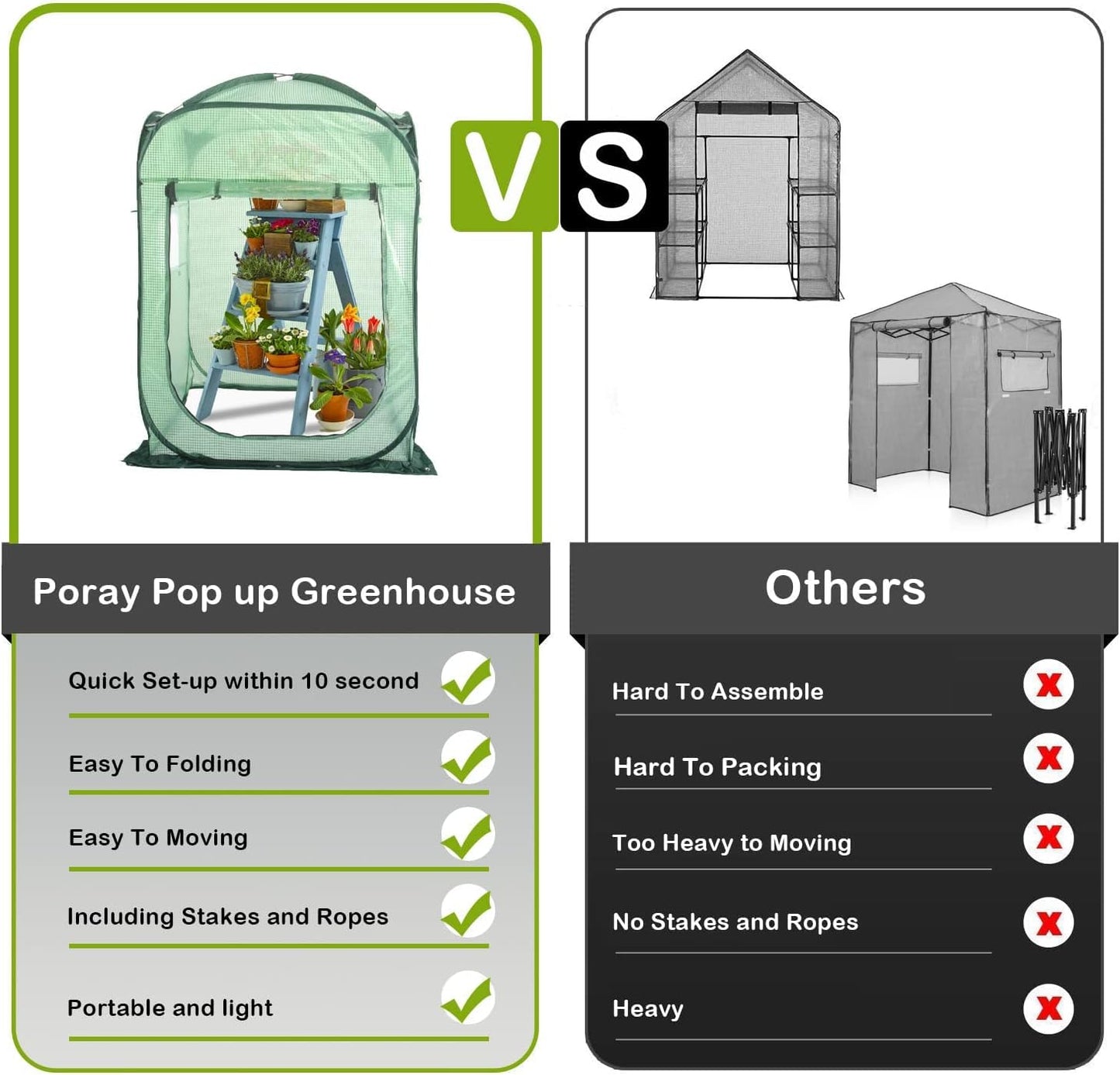 Porayhut Pop Up Greenhouse Tent,Portable X-Large Walk-in Flower House ,Indoor Outdoor Gardening Plant Sunshine Room with PE Mesh Cloth Cover for Protecting Plant from Cold Frost & Birds