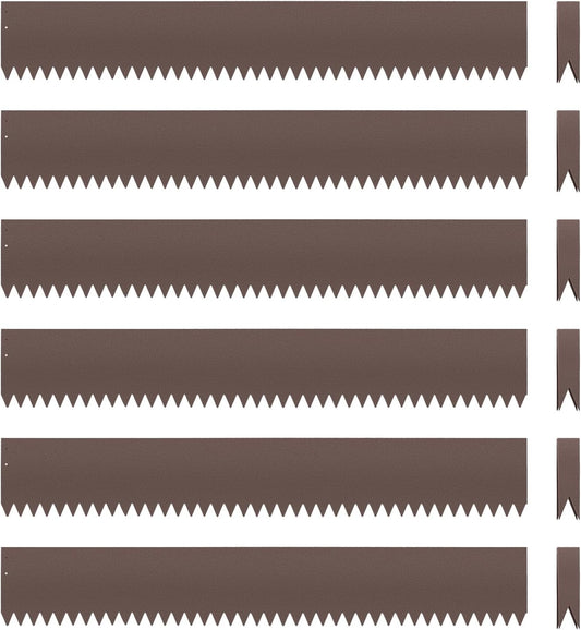 6PCS 40" L x 6" H Brown Landscape Edging - Each (20ft Total) Galvanized Steel Edge for Lawn Yard- No-Dig Hammer-in Heavy Duty Metal Edging Border with 6 Clips