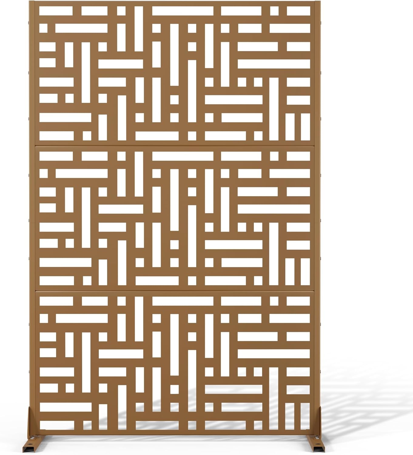 Metal Privacy Screen Outdoor 72" H×47" W,Freestanding Decorative Privacy Screen for Balcony Yard&Garden,Privacy Fence-Brown&Street