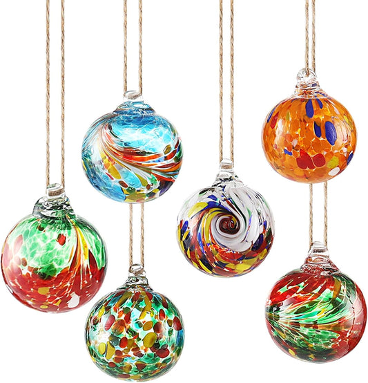 VOREEN 6pcs Hand-Blown Glass Ornaments Balls Hanging Gazing Ball Friendship Ball Glass Witches Balls for Outdoor Garden Patio Window Home Décor, Gift for Mom Wife Friend