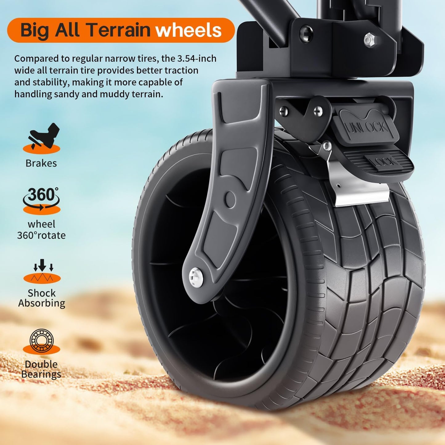 Wagons Carts Foldable, Wagon with Table Top,Beach Wagon with Big Wheels for Sand,Camping Sports Garden Beach Grocery（Green）