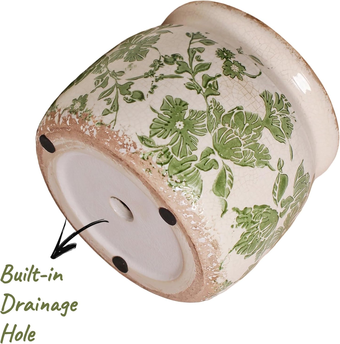 Plant Pots, Ceramic Planters for Indoor/Outdoor Plants, 6.29'' Flower Pots for Indoor Plants with Drainage, Vase & Planters, Vintage Indoor Plant Pots, Home & Fall Decor, Classic Green