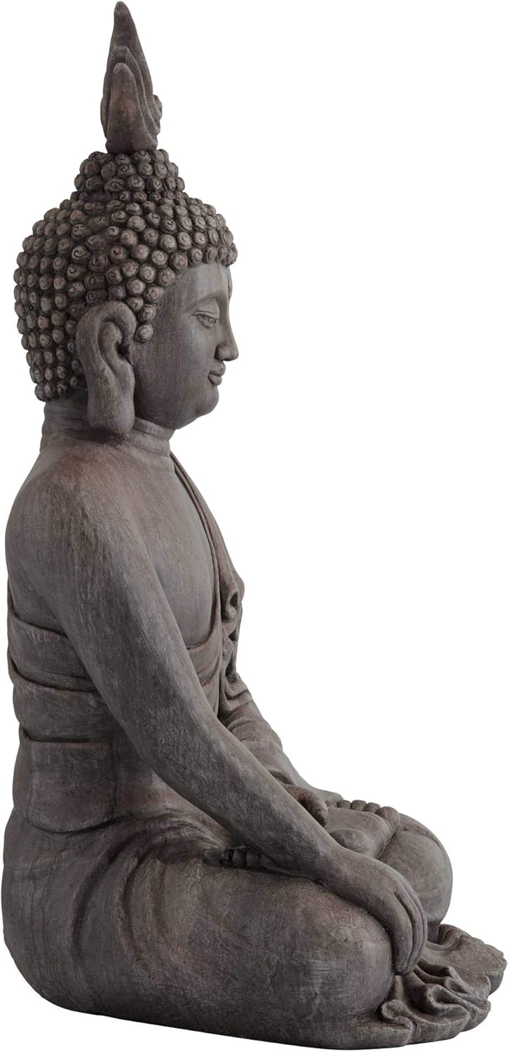 John Timberland Large Tall Sitting Buddha Statue Sculpture Zen Asian Japanese Garden Decor Indoor Outdoor Front Porch Patio Yard Outside Home Balcony House Lawn Stone Gray Finish Resin 42" High