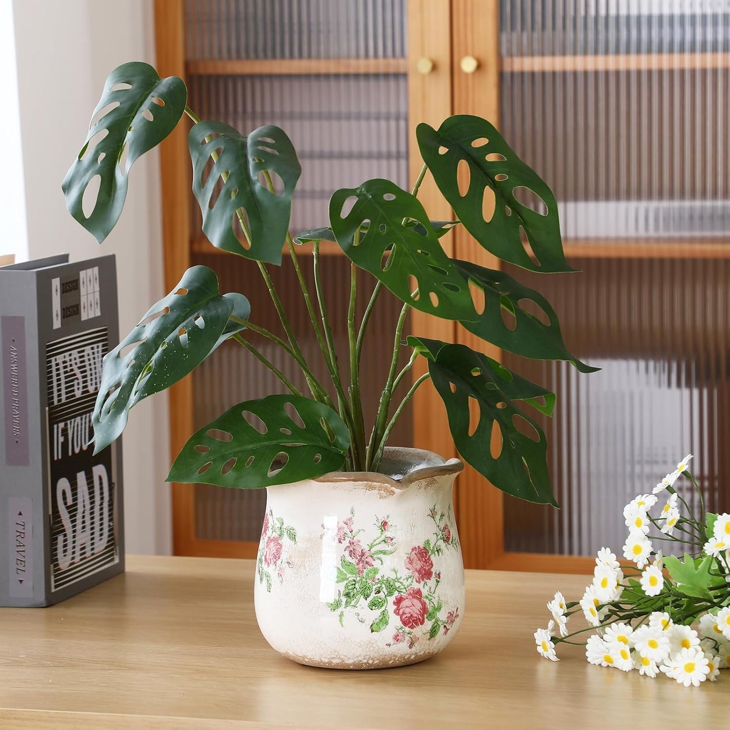 Newtay 6 Inch Ceramic Plants Pots Vintage Ceramic Flower Planters Crackle Glaze Finish Flower Pots Decorative Floral Vintage Planters for Living Room Garden Home Decor Gifts(Classic)