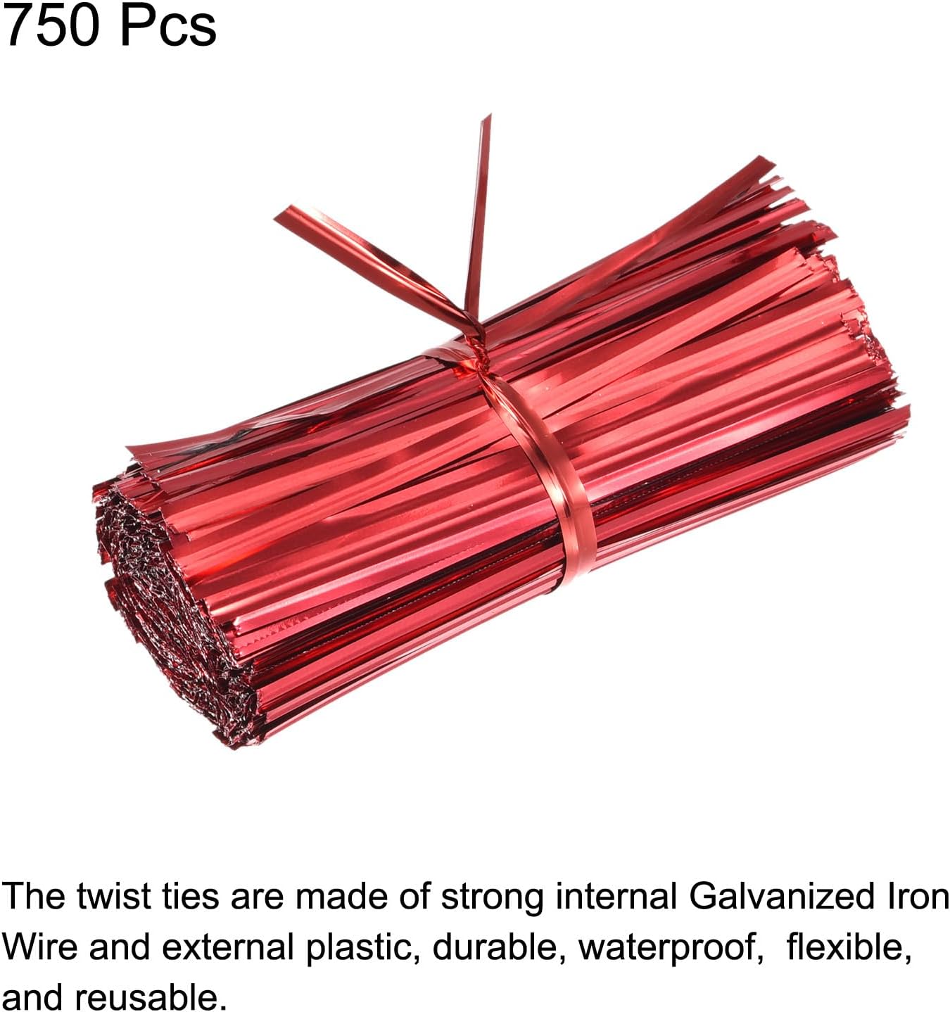 MECCANIXITY Foil Twist Ties 3" 8cm Metallic Plastic Closure Tie for Tying Bread, Candy, Cookies, Gift Bags Arts Crafts Ties Red Pack of 750