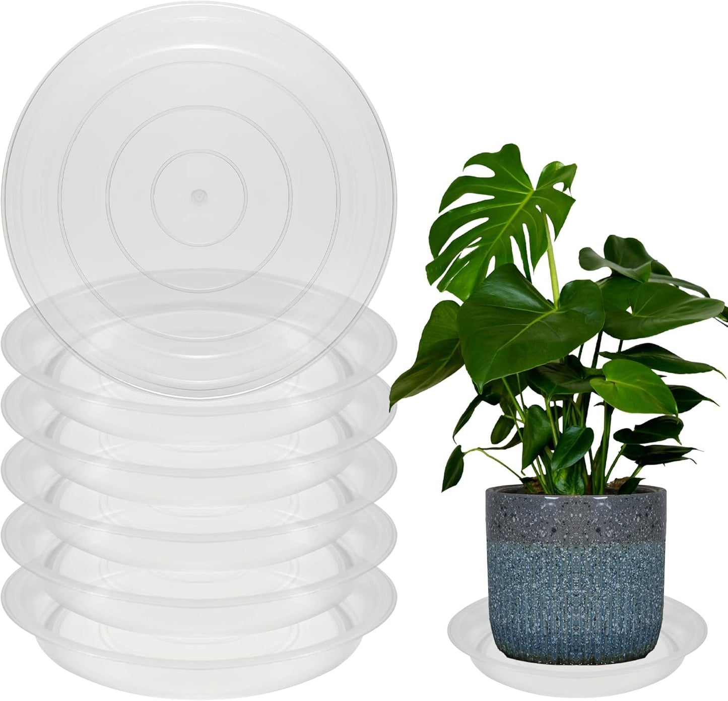 6 Pack 10 Inch Round Plant Saucers for Less 8.4 Inch Pot Indoors Outdoors Plant Trays for Pots Planter Saucer Plastic Plant Drip Tray Planter Water Tray for Potted Plants(Clear, 10"(6pcs))