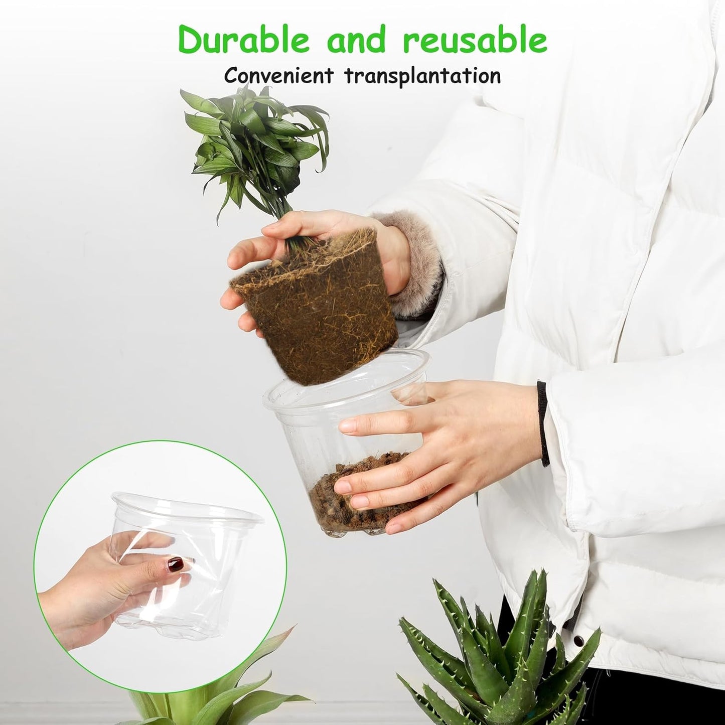 60 Pack 4/5/6 Inch Clear Nursery Pots with Drainage Holes, Transparent Plastic Plant Pots, Reinforced Seed Starter Flower Pots, Comes with 50pcs Plant Labels