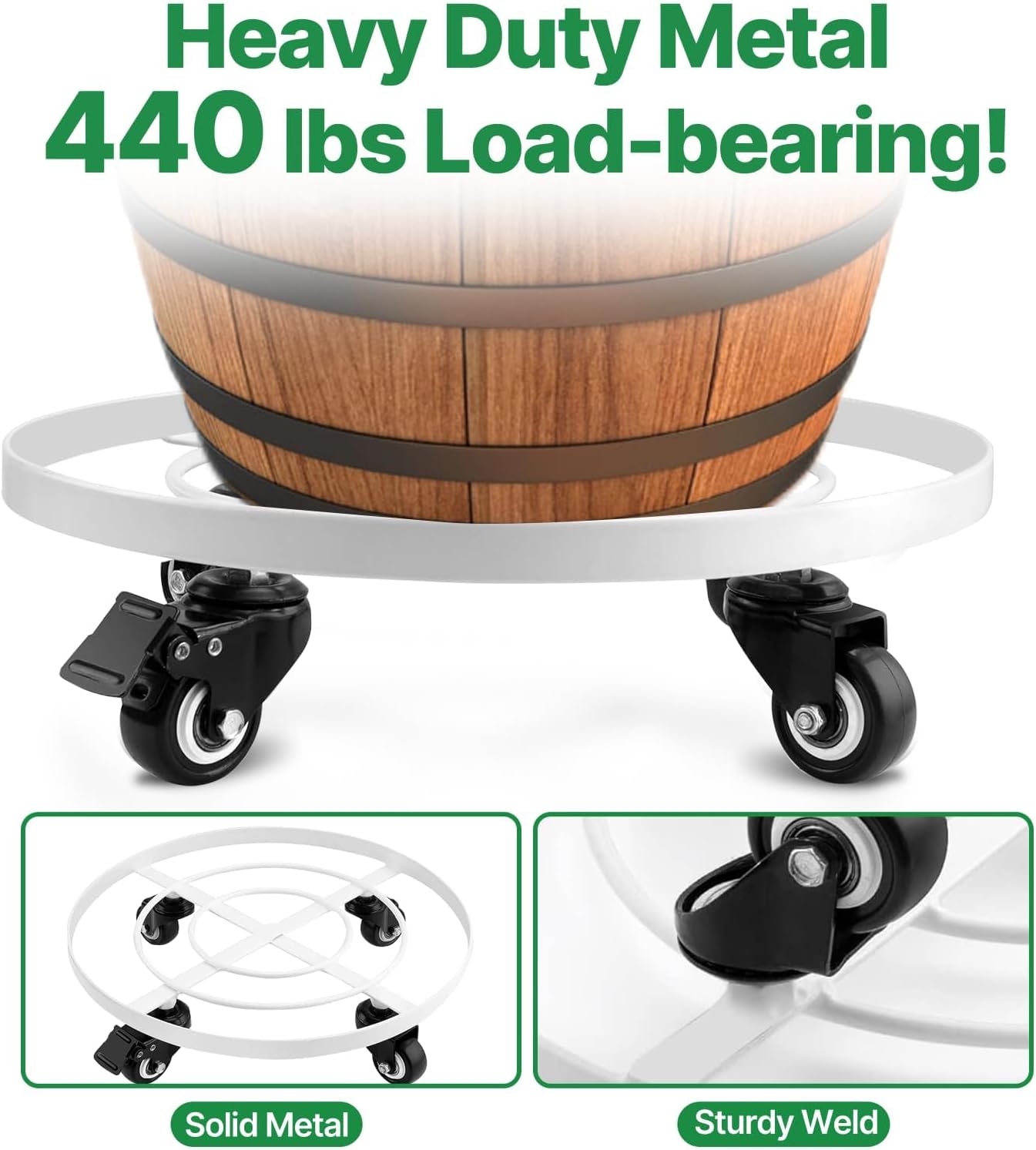 AMAGABELI GARDEN & HOME 2 Pack 14" Metal Plant Caddy with Wheels Heavy Duty Rolling Plant Stand Roller 440 lbs Capacity with 360°Lockable Wheel Pot Dolly Indoor Outdoor Plant Mover Trolley Casters