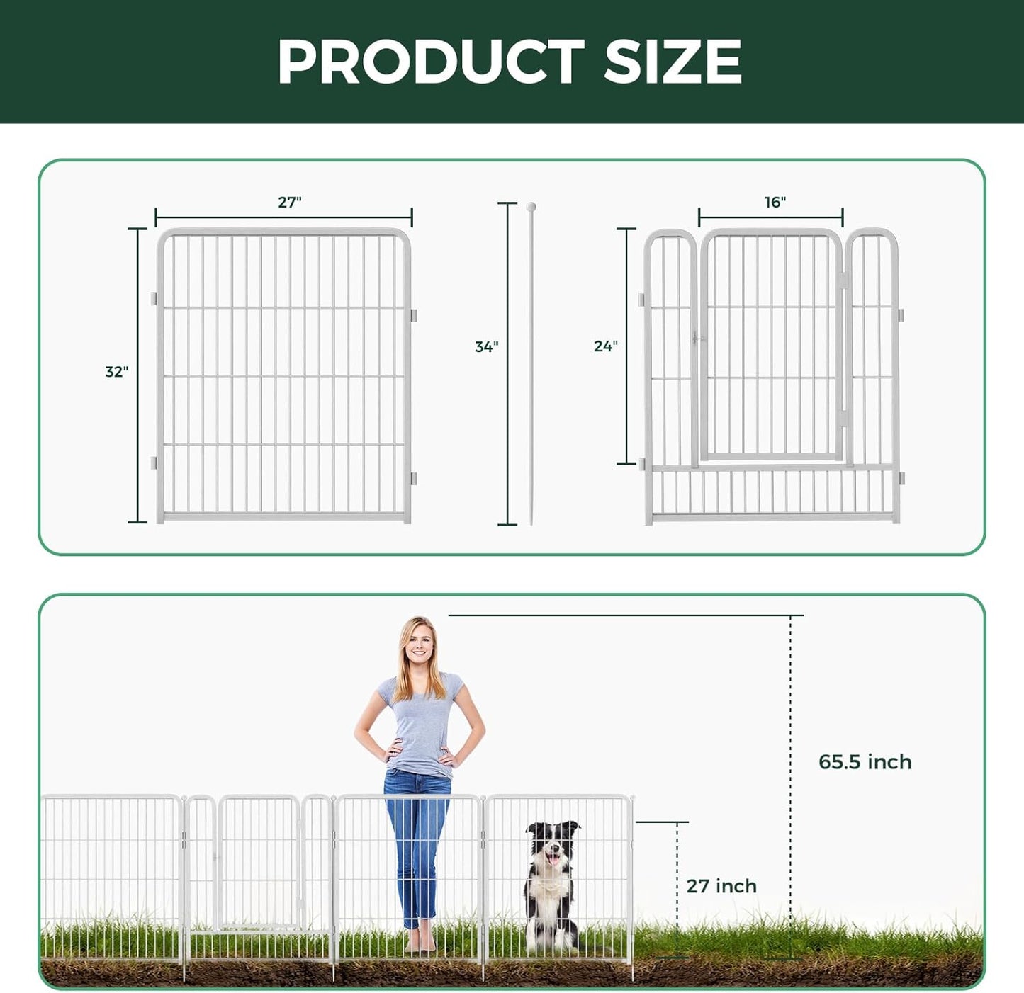 FXW Garden Fence Outdoor for The Yard – 32in(H) x 72.9ft(L) Heavy Duty Metal Animal Barrier for Dog and Rabbit, Decorative Dog Fence, 32 Panels, White