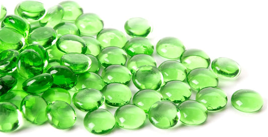 Meschett 50PCS Mini Glass Gems,Green Mancala Stones Flat Bottom Marble Beads for Home Decorative Art Craft Vase Filler(0.5"~0.7")