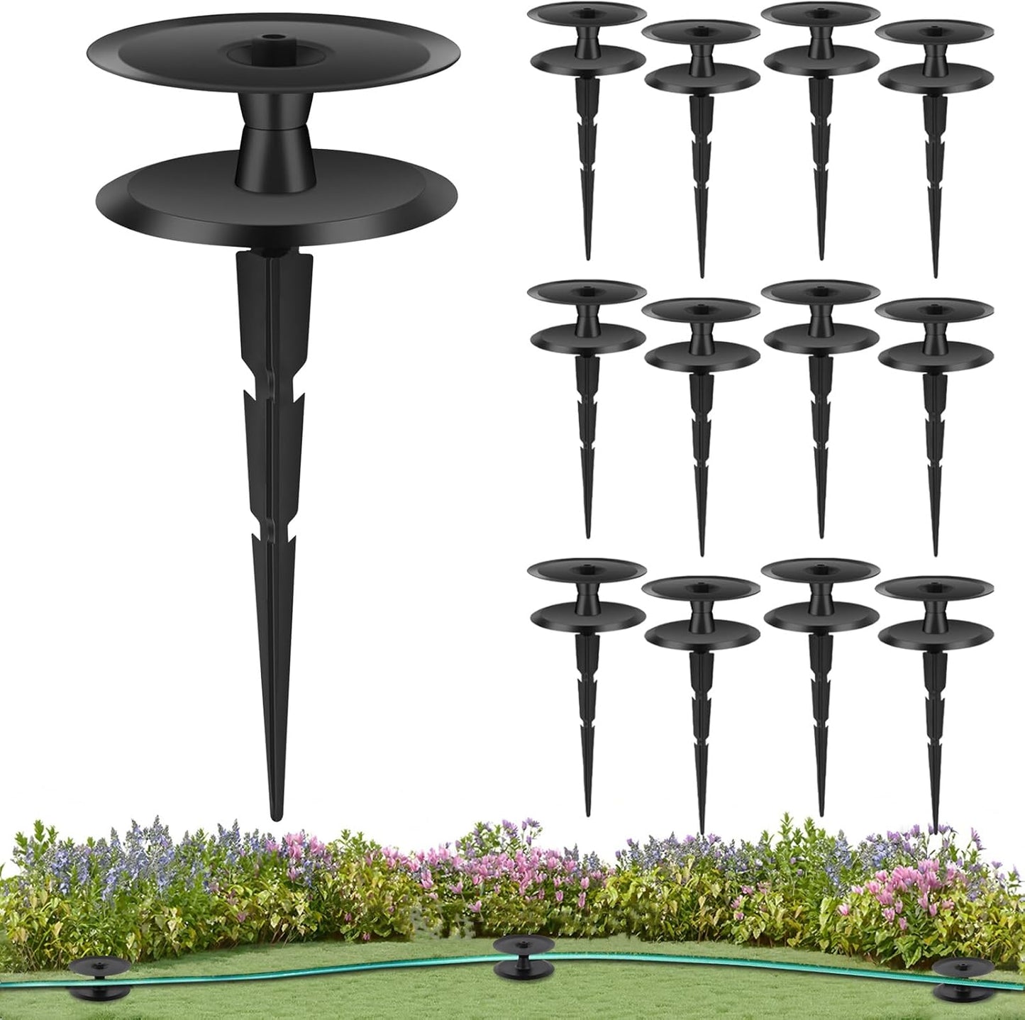 12PCS Metal Garden Hose Guide Spike, Heavy Duty Hose Guide Stake, Keep Flowering Hose Out of Flower Beds, Rustproof Coated Garden Hose Stake for Yard