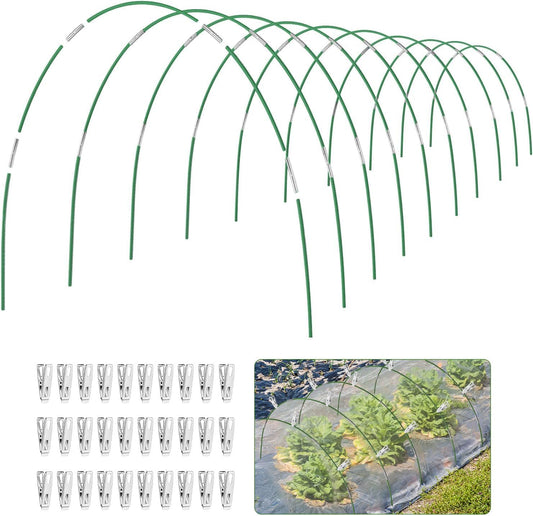 Garden Hoops for Raised Beds, 50pcs 7ft Grow Tunnel Greenhouse Support Hoops Rust-Free Frame for Garden Netting Row Cover Fabric, 10 Set DIY Fiberglass for 3 & 4 Ft Wide, 30pcs Clips