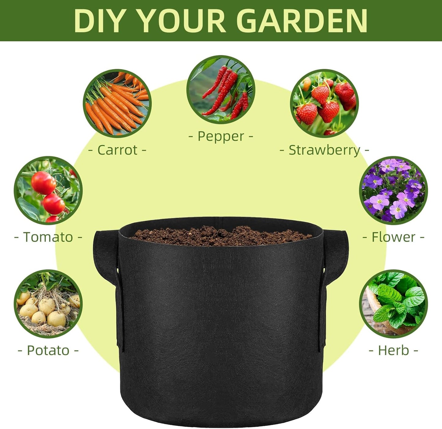 24 Pack 3 Gallon Grow Bags, Heavy Duty Thickened Aeration Fabric Pots with Handles for Vegetable/Flower/Plant