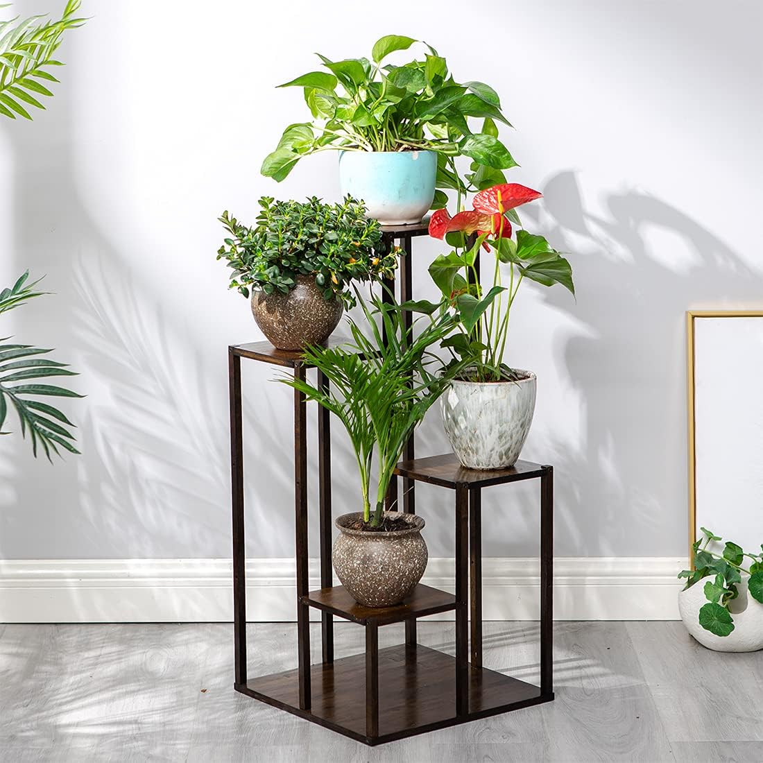 COPREE Bamboo 4 Tiers Plant Stands, Planter Pot Holder Shelf, Indoor Outdoor Flower Display Organizer Storage Rack, Heavy Duty Planter Shelving Unit