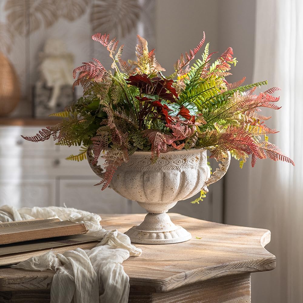 Vintage Metal Decorative Urn Planter with Stand, Embossed Pattern, Bronze Finish (34 * 30 * 21CM)