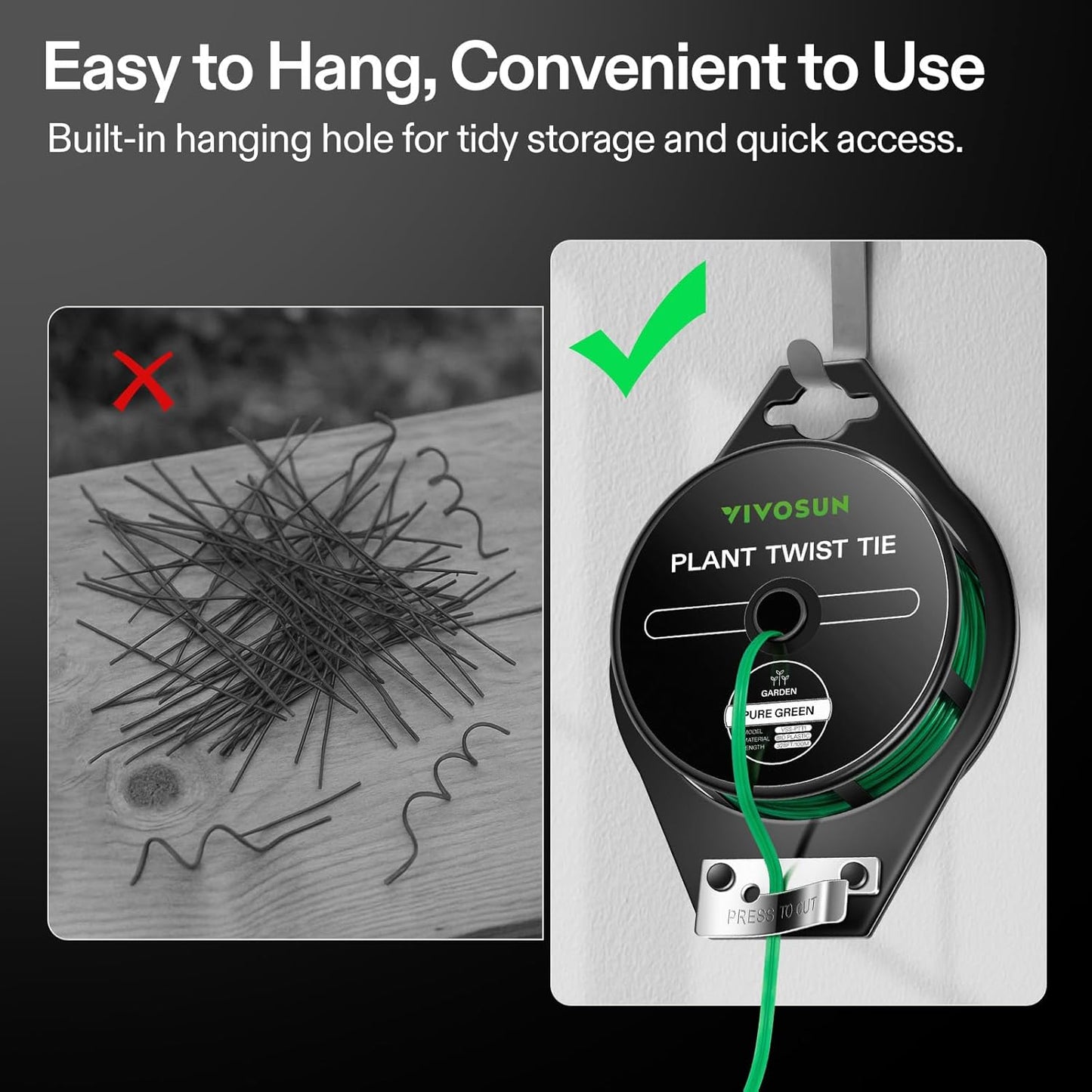 VIVOSUN Twist Ties, 328 ft (100m) PE-Coated Green Plant Ties with Cutter, Reusable & Flexible Tomate Ties for Plant Support, Indoor Outdoor Gardening, Cable Management, Home Office Organization